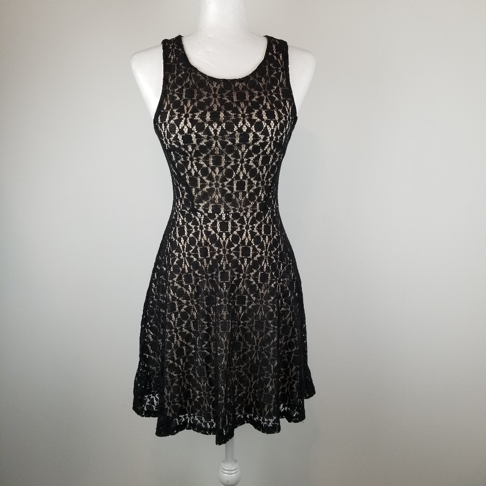 Everly Black Nude Lace Fit & Flare Skater Dress Sleeveless Size Small